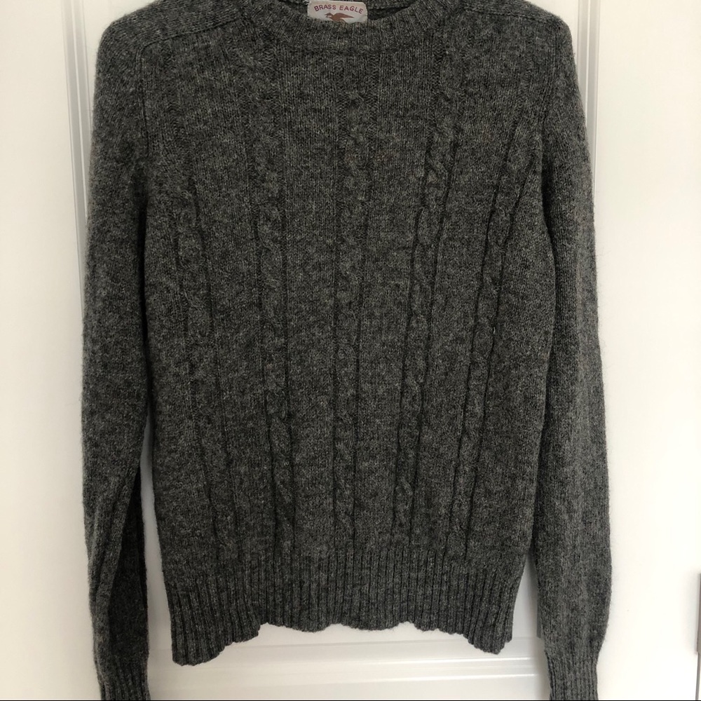 Vintage Brass Eagle Cable Knit Wool Sweater